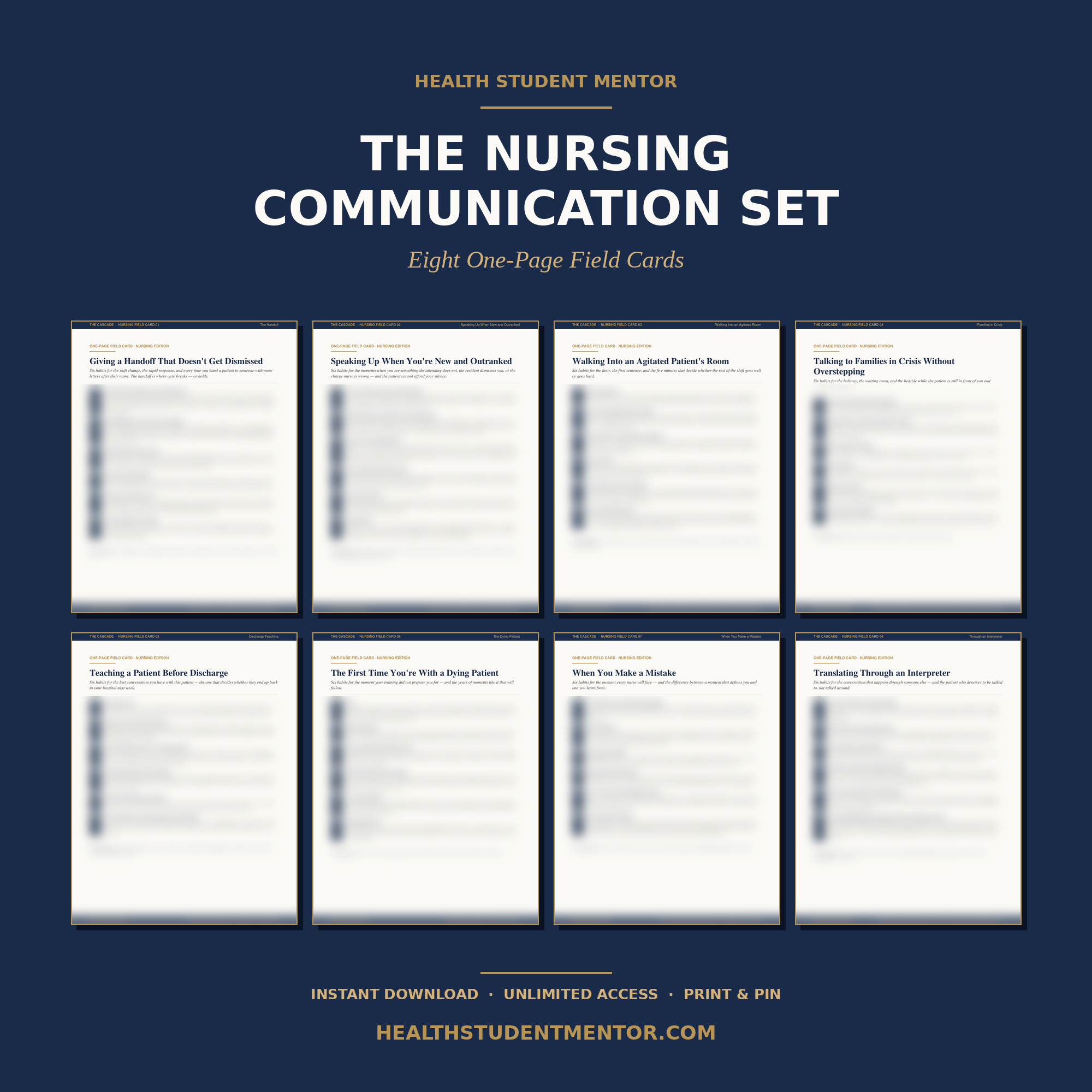 The Nursing Communication Set — 8 Field Cards